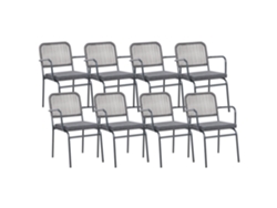 Juego de 8 sillas de exterior de aluminio Beliani Taceno con cojines, gris, 46 x 52 x 82 cm
