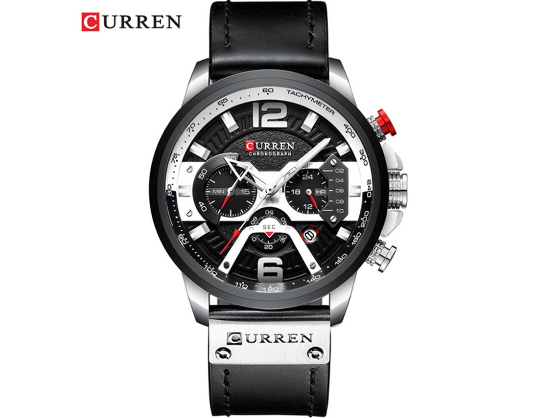 Reloj De Hombre (blanco Y Negro) Resistente Al Agua, Seis Manecillas, Multifuncional, Esfera Grande Y Elegante, Calendario.