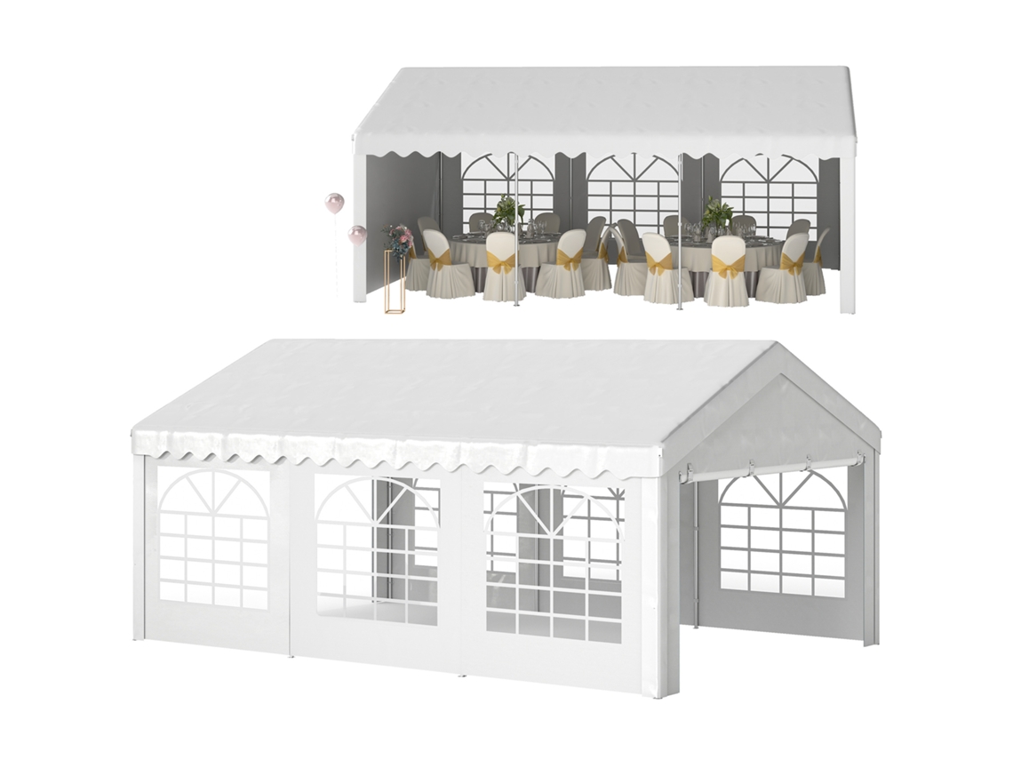 Carpa Para Fiesta Cochera Gazebo 6x4m Pergola Cenador Pabellón 4 Paneles Laterales Ventanas Anti-uv Para Eventos Bodas Acero Pe Blanco