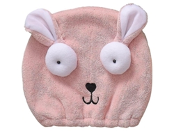Toalla Súper Absorbente Para Secar El Cabello Para Niñas, Con Gorro De Dibujos Animados, Conejo Adorable, Rosa Coral, 1 Unidad.