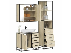 Set De Muebles De Baño 3 Uds Madera Contrachapada Roble Sonoma