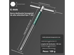 Llave Hexagonal Tipo T Multifuncional De Acero Inoxidable (6 Mm) Con Rodillo Deslizante Hexagonal De Alta Velocidad