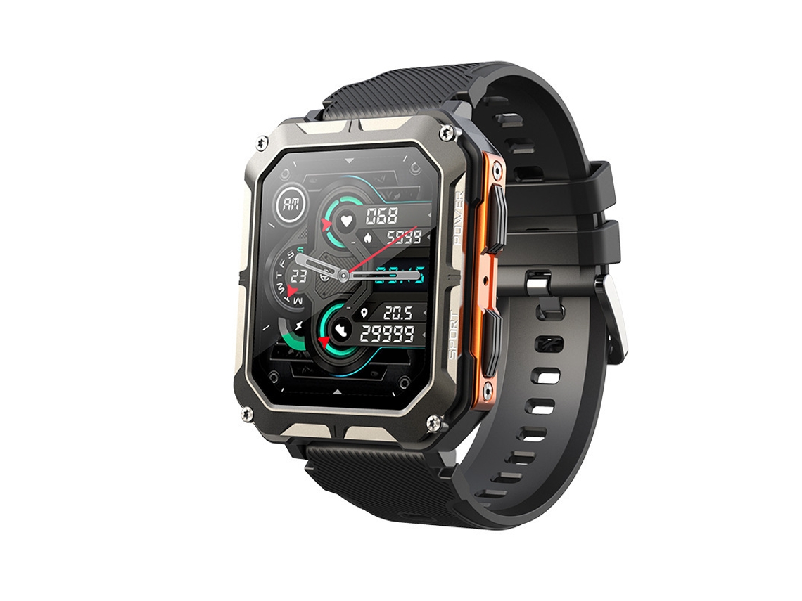 Reloj inteligente Yunzii C20pro con llamadas Bluetooth, resistente al agua, podómetro, cubierta de vinilo de acero negro.