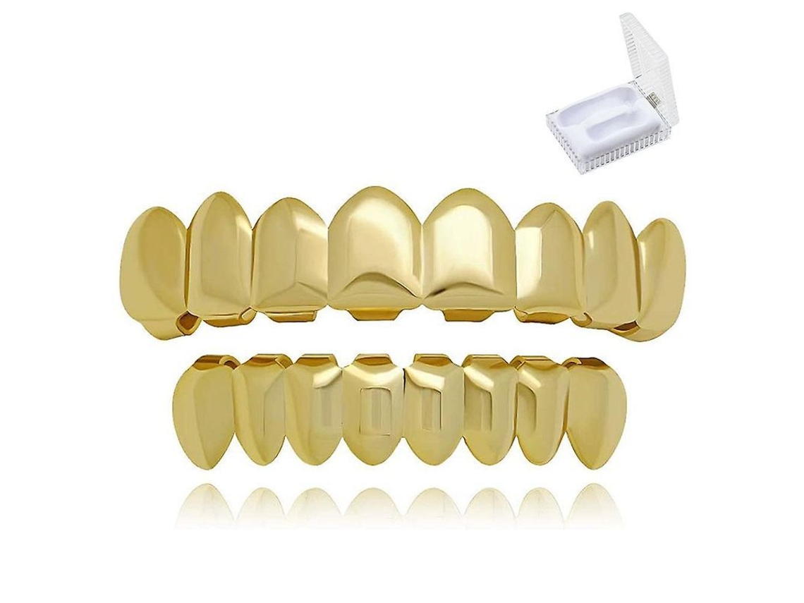 Juego De Dientes De Latón Con Baño De Oro Brillante De 18k Para Hip Hop