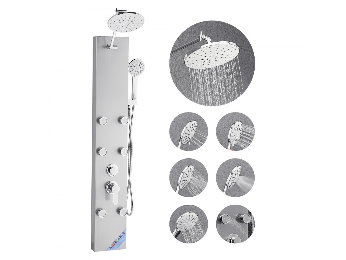 Panel de ducha 3 en 1 de acero inoxidable de 124 cm con regadera y función de masaje Tekmaquinas
