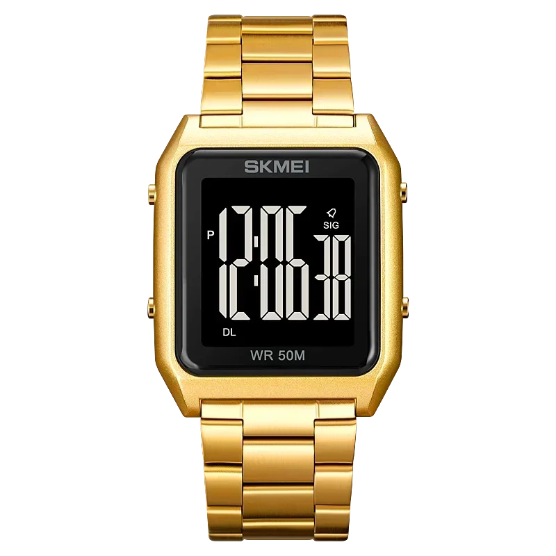 Reloj De Pulsera Digital Con Calendario (dorado) Y Retroiluminación, Cronógrafo Despertador Para Hombre, Resistente Al Agua.