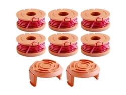 2026-6 Bobinas De Hilo Para Cortacésped Worx 20v (3m, 1.65mm) + 2 Tapas Compatibles Con Wg163 Wg160 Wg150 Gt1.55.5 Wa0010 Wa6531