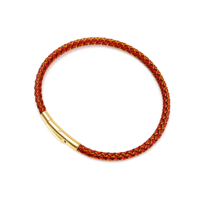 Pulsera De Lujo Multicolor (dorada Y Roja, 18 Cm) Con Alambre De Acero Inoxidable Y Cuerda Impermeable.