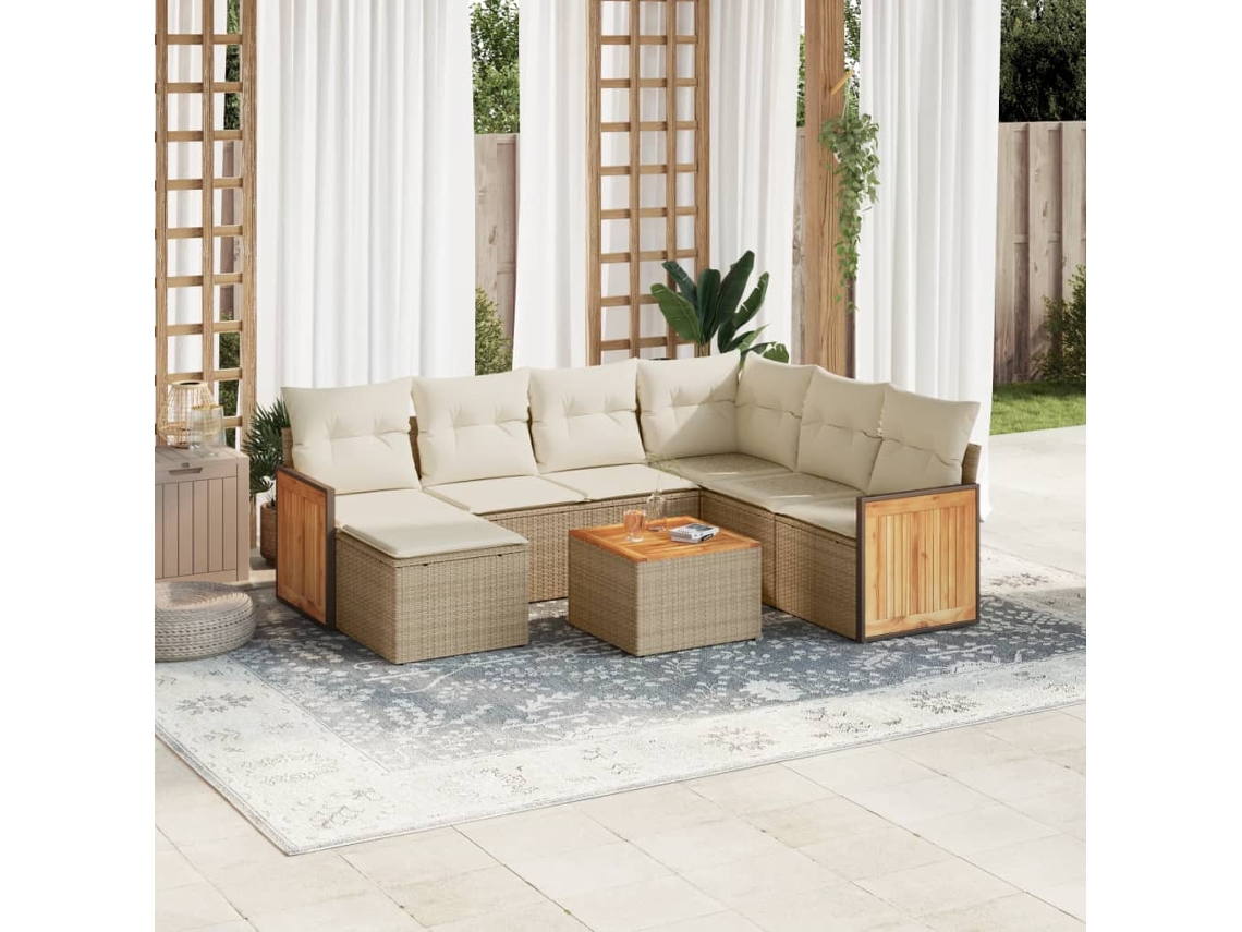 Conjunto de 8 sofás de jardín con cojines de mimbre beige Dkd Home Decor