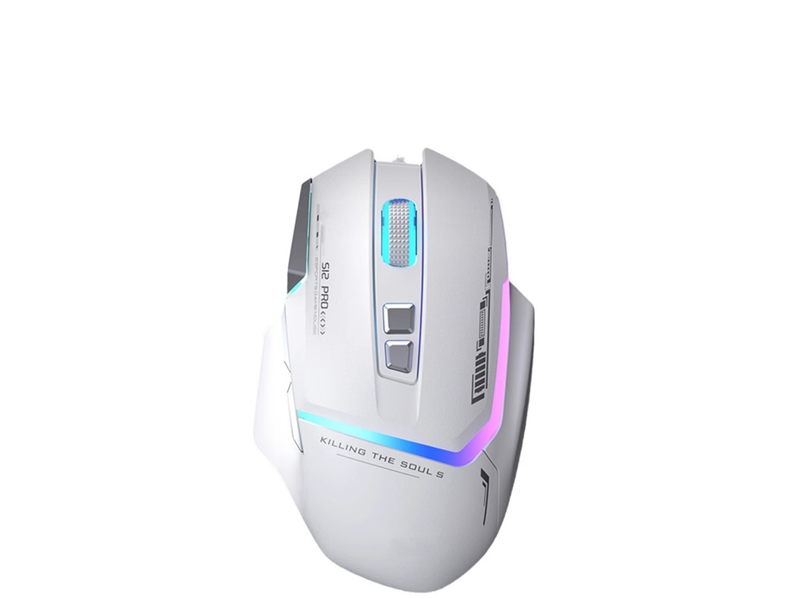 Ratón para juegos Yizhood S12pro con retroiluminación RGB de 12800 ppp y cable para deportes electrónicos, color blanco