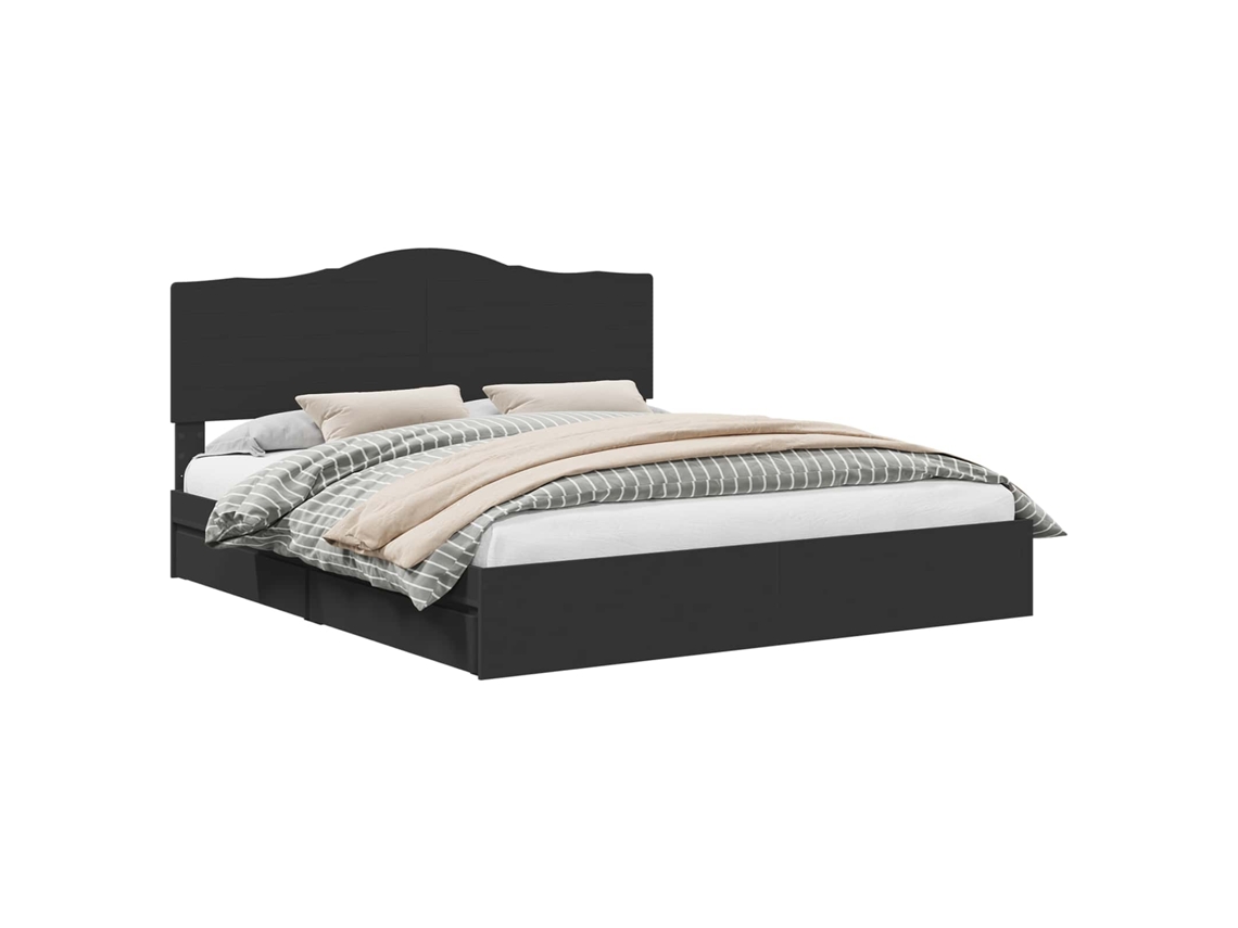 Maison Exclusive - Cama Con Almacenamiento Negro 200 X 200 Cm Madera De Ingeniería