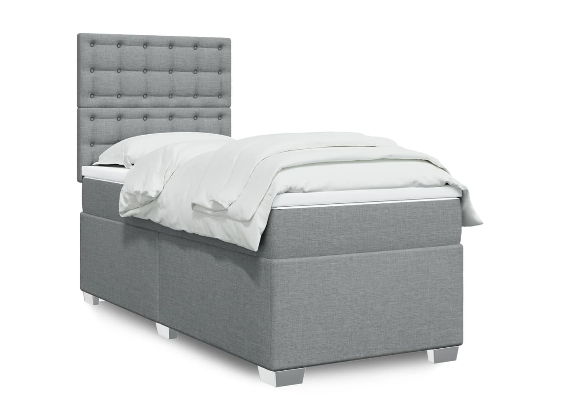 Cama Box Spring Con Colchón Tela Gris Claro 100x200 Cm