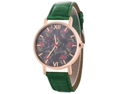 Reloj De Pulsera Unisex De Cuarzo Con Dial Redondo Y Correa De Cuero Pu Verde
