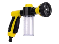 Manguera de jardín con pistola de espuma y jabón, ideal para lavar coches y mascotas.