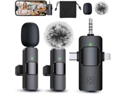 Micrófono de solapa inalámbrico profesional en 1 para iPhone, Android y cámara Panoona