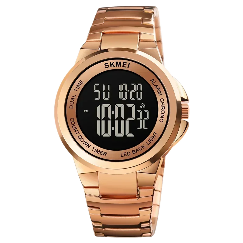 Reloj Deportivo Y De Pulsera Digital Para Hombre, Elegante, Resistente Al Agua Y Con Cronómetro Led (oro Rosa Y Negro).