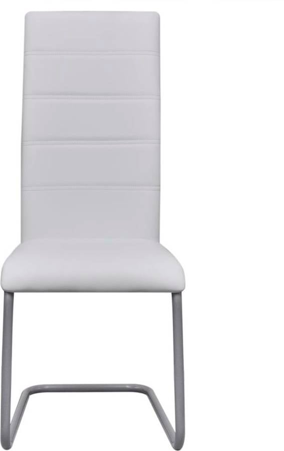 Vidaxl 2x De comedor tipo voladizas asientos estilo cantilever muebles casa hogar cuero artificial y acero blanco conjunto 2 242287