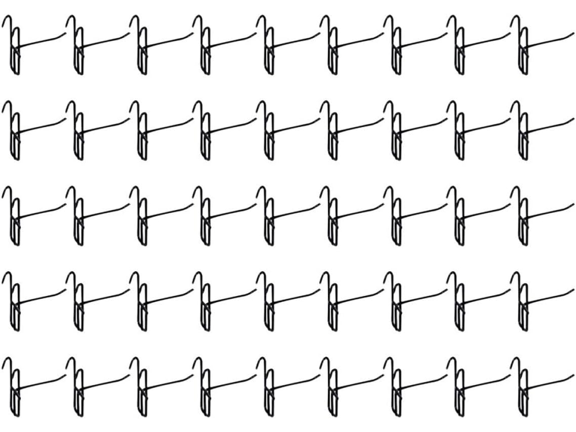Paquete de 50 ganchos de metal negro de 32 mm x 10 cm para paneles perforados y estantes de alambre. SFUSHOS
