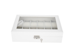 Caja Expositora Y De Almacenamiento De Relojes De Piel Sintética Blanca Con 12 Compartimentos.