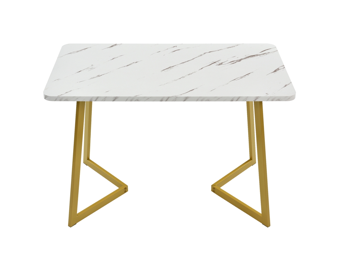Mesa de Comedor Tapa de Mármol Patas de Metal Dorado 117x68cm Mobrio Blanco y Dorado