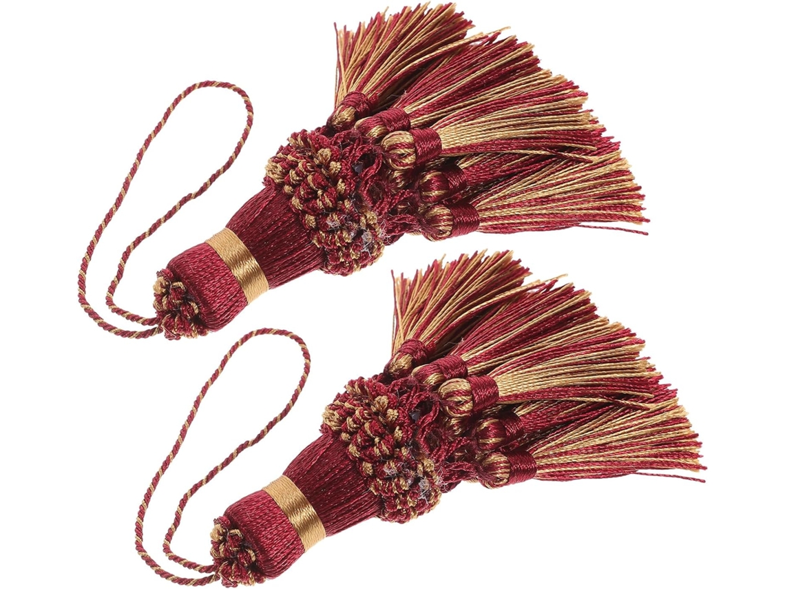 Juego De 2 Pompones Decorativos Rojos Para Cortinas, Fibras Textiles Colgantes