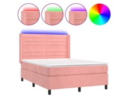 Maison Exclusive - Cama Box Spring Colchón Y Led Terciopelo Rosa 140x200 Cm