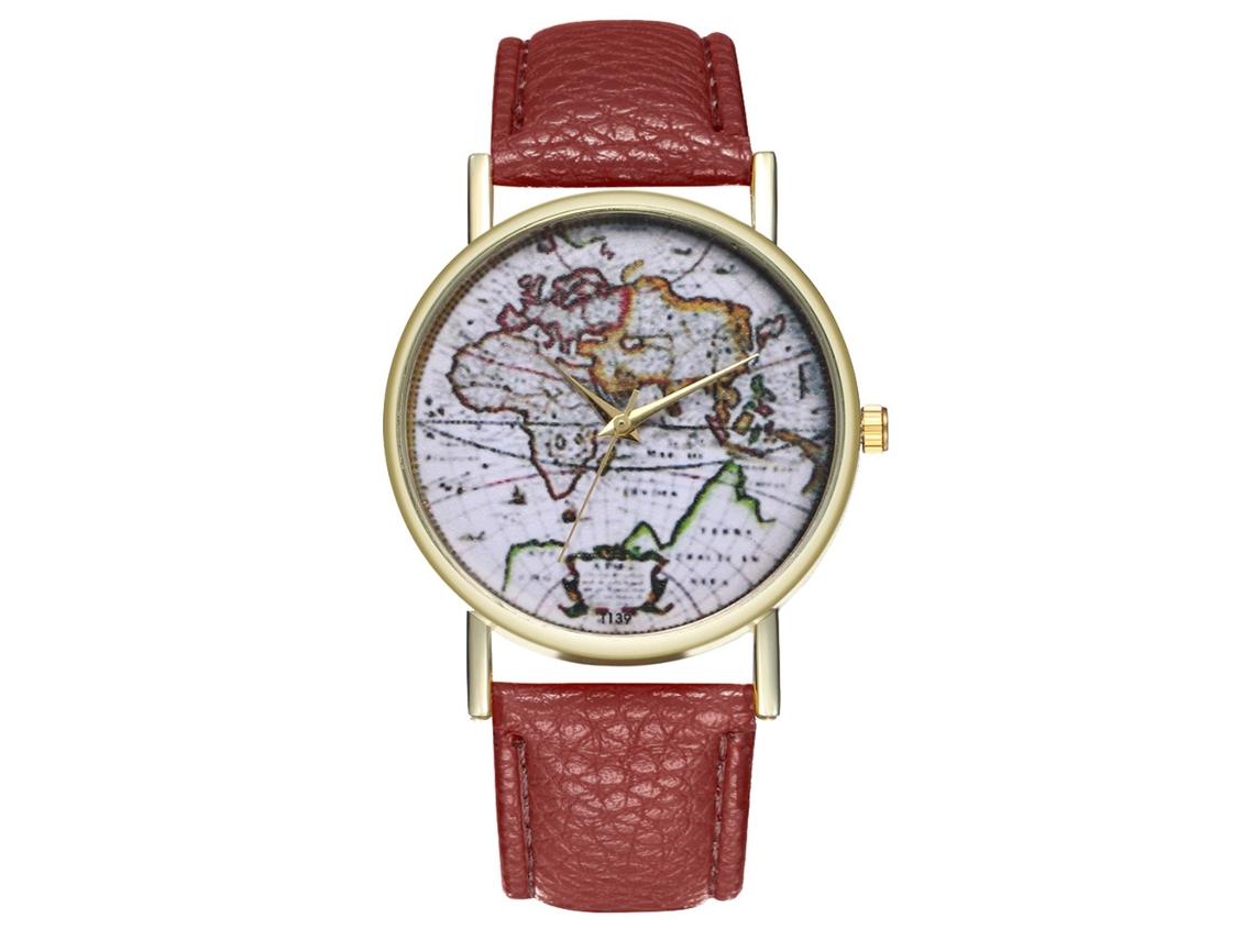 Elegante Reloj De Pulsera Analógico De Cuarzo Unisex Con Esfera Redonda Marrón