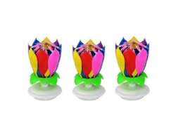 Paquete de 3 velas musicales de cumpleaños multicolores con diseño de loto giratorio