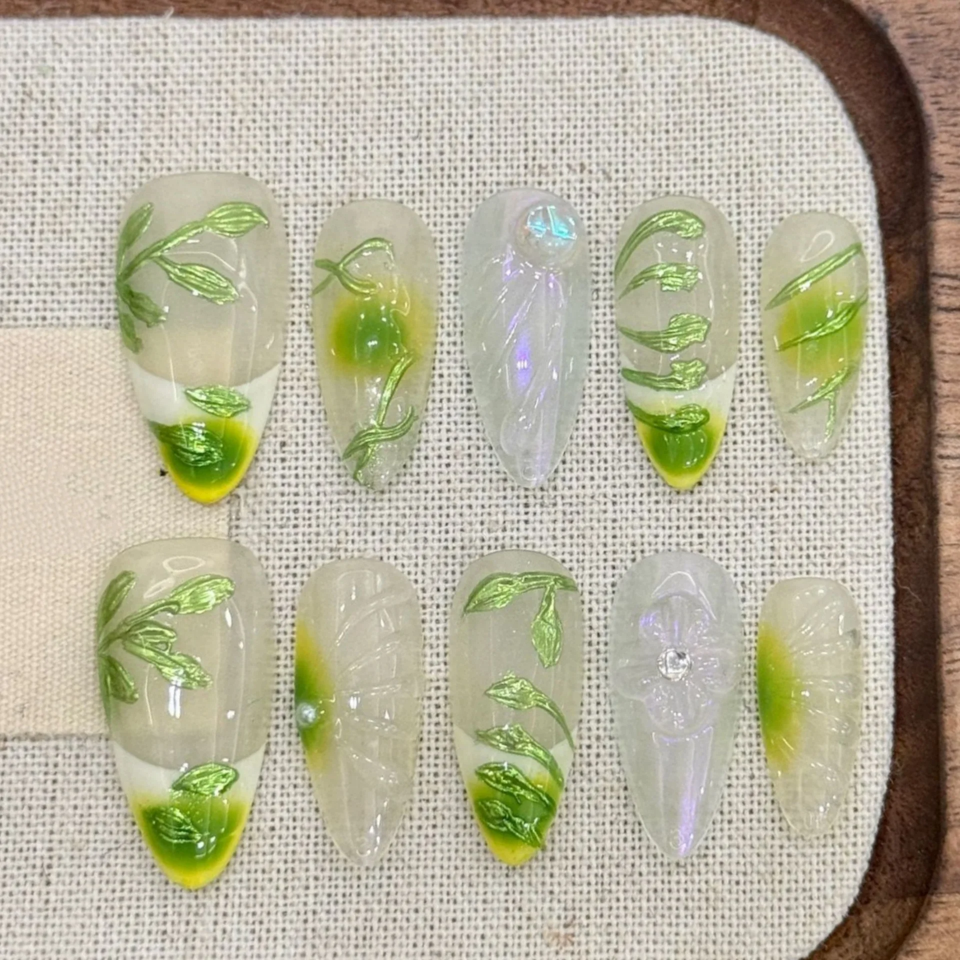 (3011-s) Uñas Postizas Hechas A Mano, 10 Piezas, Manicura A Presión