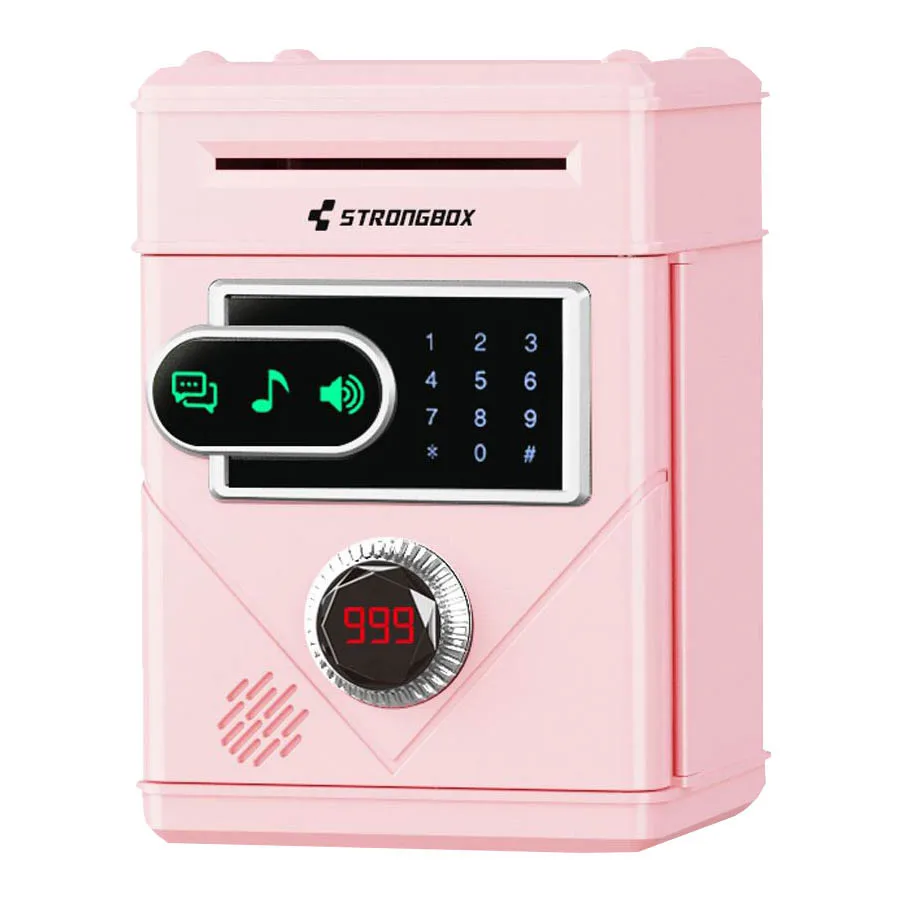 Alcancía electrónica con contraseña, contadora automática de monedas y billetes con pantalla táctil Mdug (rojo claro)