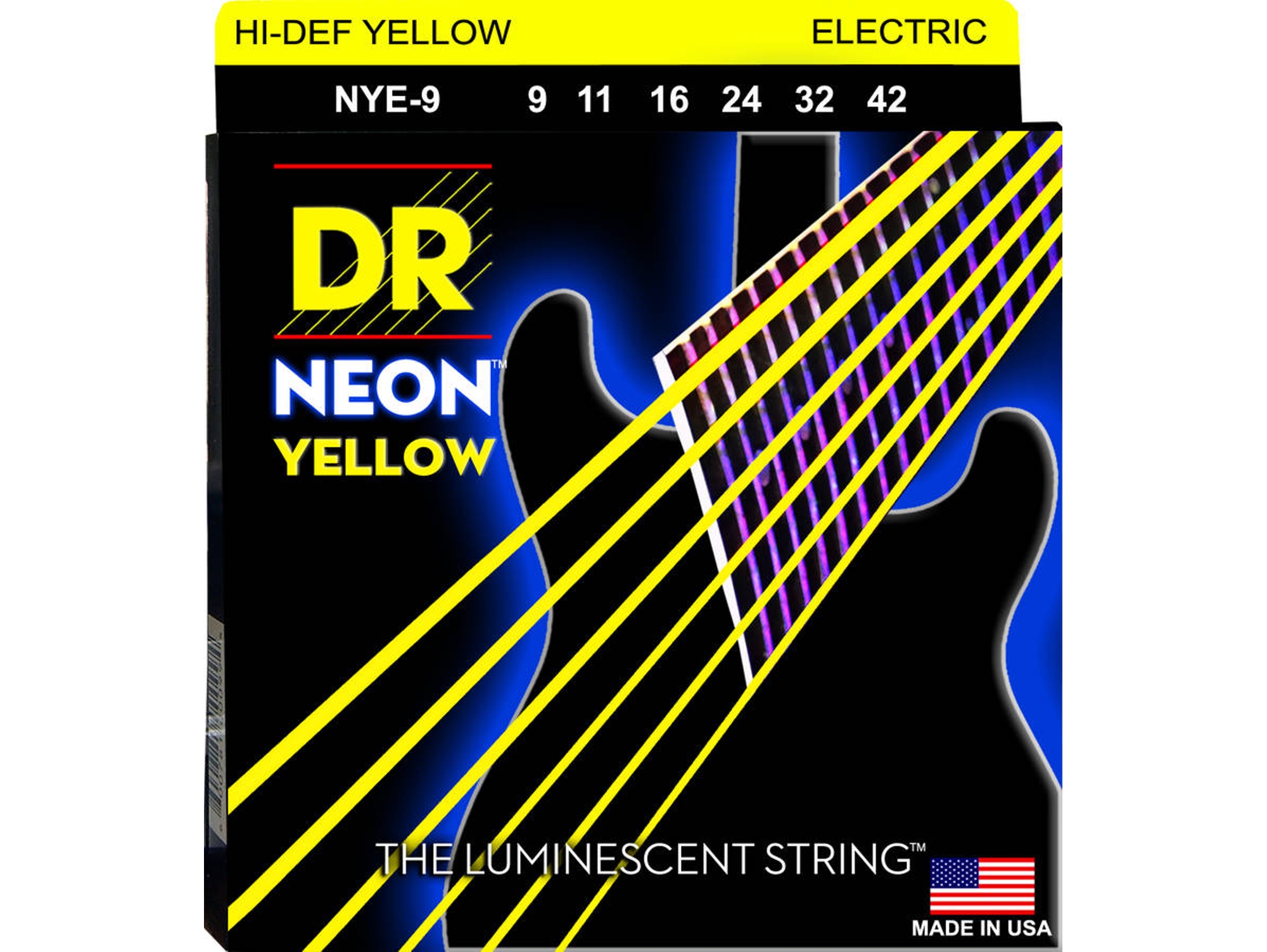 Juego de Cuerdas Guitarra Eléctrica DR NYE-9 Neon Yellow (.009 - .011 - .016 - .024 - .032 - .042 - Níquel)