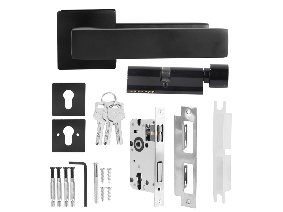 Juego de manijas para puertas Primerox con cerradura ajustable de aleación de zinc negro.