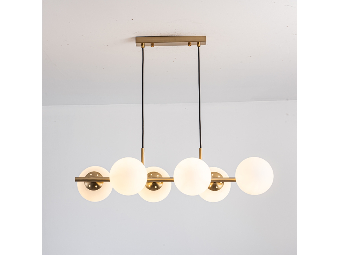 Lámpara Colgante LEDKIA (Dorado - E27 - 6x40 W - Metal - Vidrio)