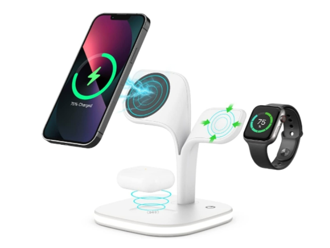 Cargador inalámbrico magnético 3 en 1 Magsafe Soporte de carga inalámbrica Compatible con iPhone 14/13/12/Pro/Pro Max/Mini para Apple Watch Yemaesre