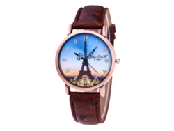 Reloj De Pulsera De Cuarzo Para Mujer Con Correa De Pu, Estilo Sencillo, Esfera Redonda, Diseño De Torre De Café.