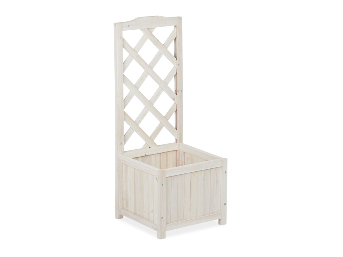 Relaxdays Pérgola De Jardín, Enrejado De Madera, Decoración De Exterior, Macetero, 20 L, 90 Cm, Blanco