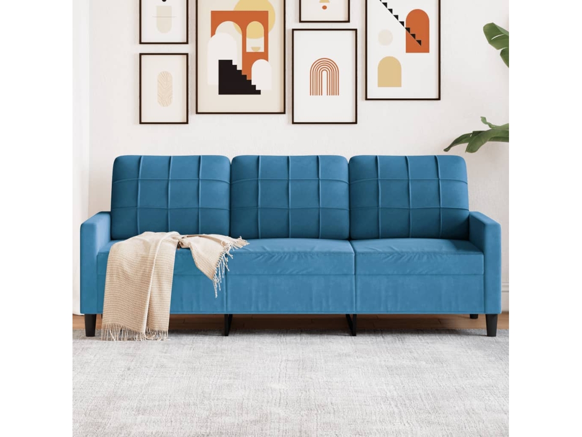 Sofá De 3 Plazas Terciopelo Azul 180 Cm