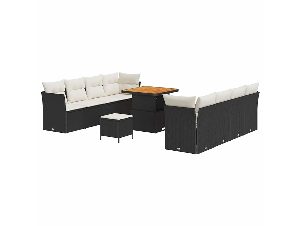 Maison Exclusive - Juego de sofás de jardín de mimbre negro y crema de 11 piezas