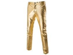 2026-pantalones De Cuero Casual De Cintura Media Bronceado Brillante Para Hombres Ptn L Oro