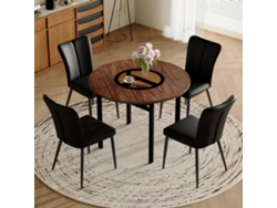 Mesa De Comedor Redonda Minimalista De 100 Cm Con 4 Sillas En Pu Negro, Ideal Para Cocina Y Comedor