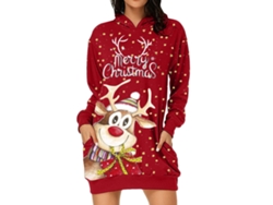 2026altiro-vestido Sudadera Con Capucha Para Mujer Impreso Navideño Manga Larga Holgado Casual Rojo Elks M