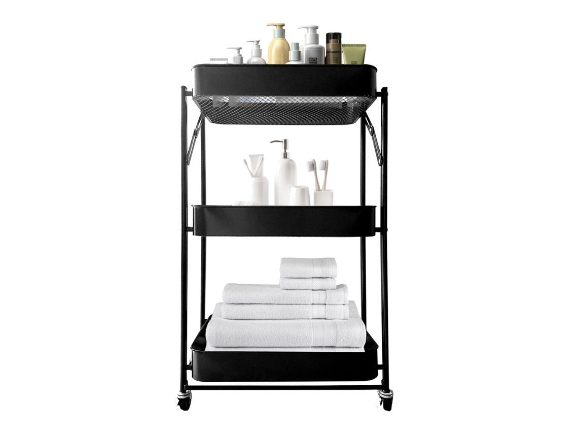Carrito plegable con 3 estantes 88x45x30cm Nyana Home | Carrito auxiliar para cocina o baño | Ruedas con frenos