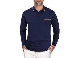 Camiseta de manga larga para hombre con botones y rayas, talla 2XL, azul marino