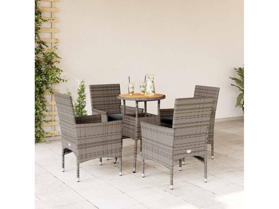 Juego de comedor de jardín de 5 piezas con cojines de mimbre de acacia gris de DKD Home Decor
