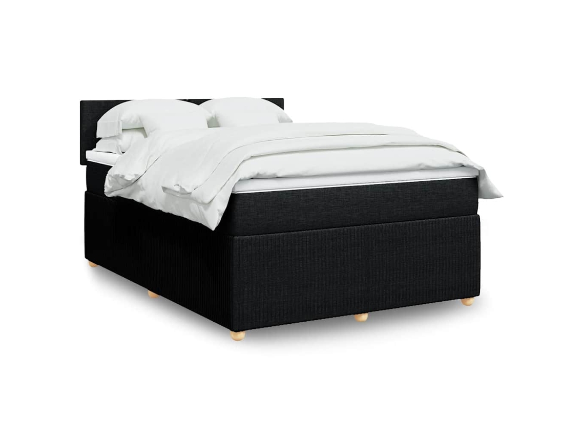 Cama Box Spring Con Colchón Tela Negro 140x190 Cm