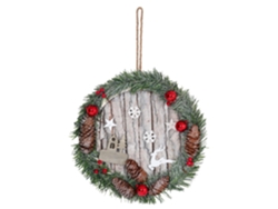 Corona decorativa para puerta, adorno navideño, piñas redondas de madera, diámetro 30 cm, 04_0006551