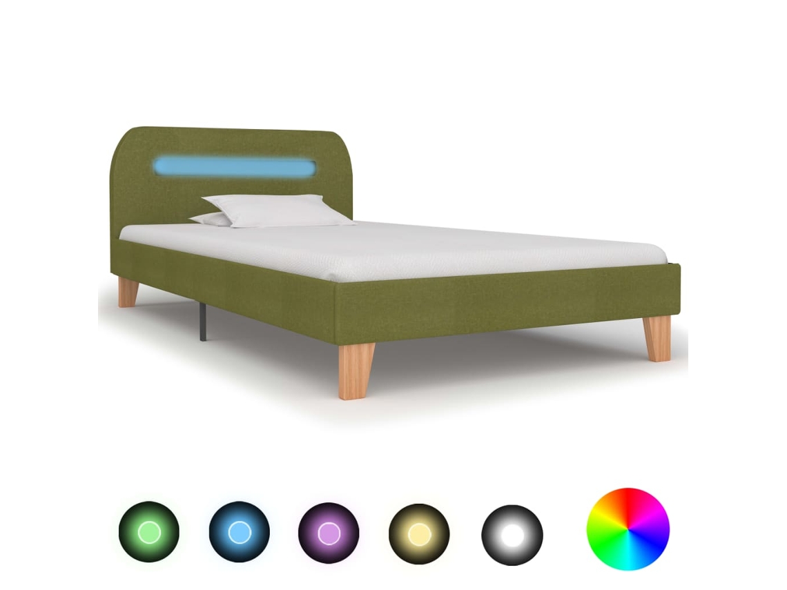 Estructura De Cama Con Led Sin Colchón Tela Verde 90x200 Cm