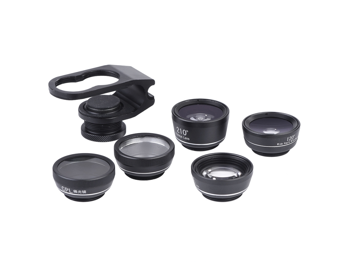 Kit De Lentes Para Cámara De Teléfono 6 En 1: Fisheye Cpl Teleobjetivo 2x Angular Macro