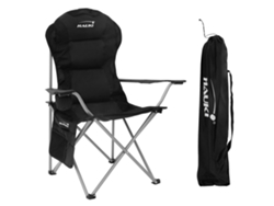 Silla plegable de camping negra asiento de pesca con portavasos y bolsa guardado HAUKI