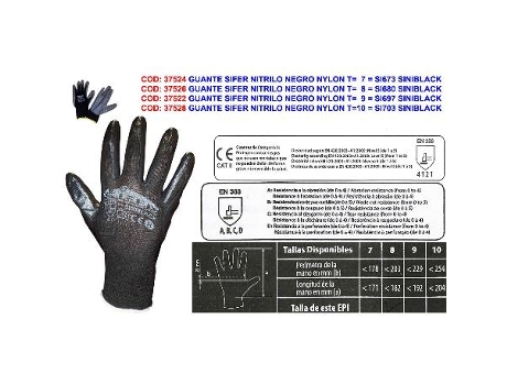 Guante sifer nitrilo negro nylon t 10 si703 siniblack (caja 12 unidades)